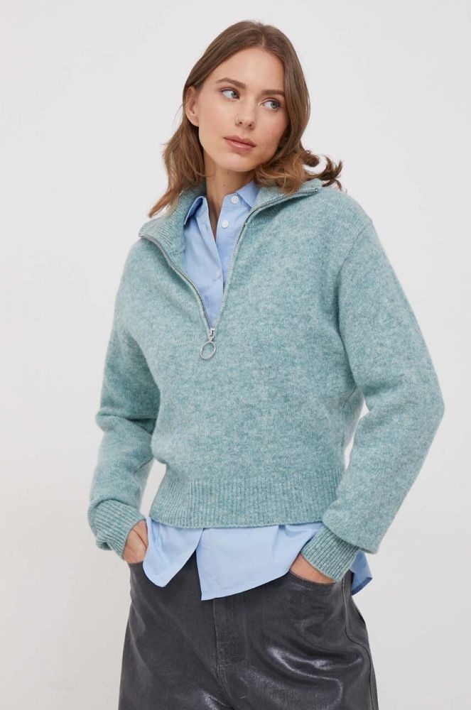 Вовняний светр United Colors of Benetton жіночий  півгольф колір блакитний
