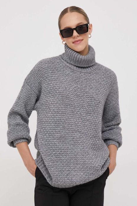 Светр з домішкою вовни United Colors of Benetton жіночий колір сірий теплий гольф