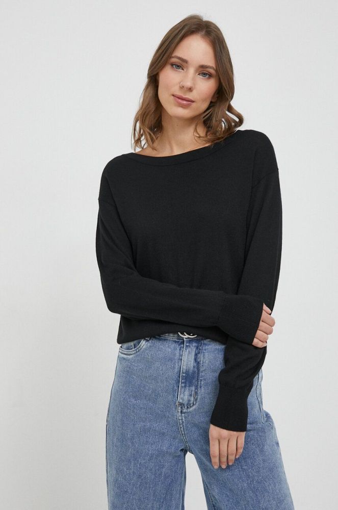 Вовняний светр Sisley жіночий колір чорний легкий (3622362)