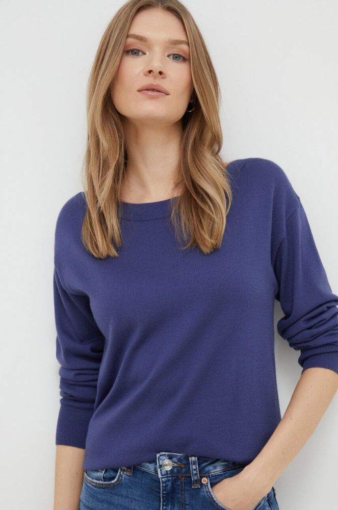 Вовняний светр Sisley жіночий легкий колір блакитний