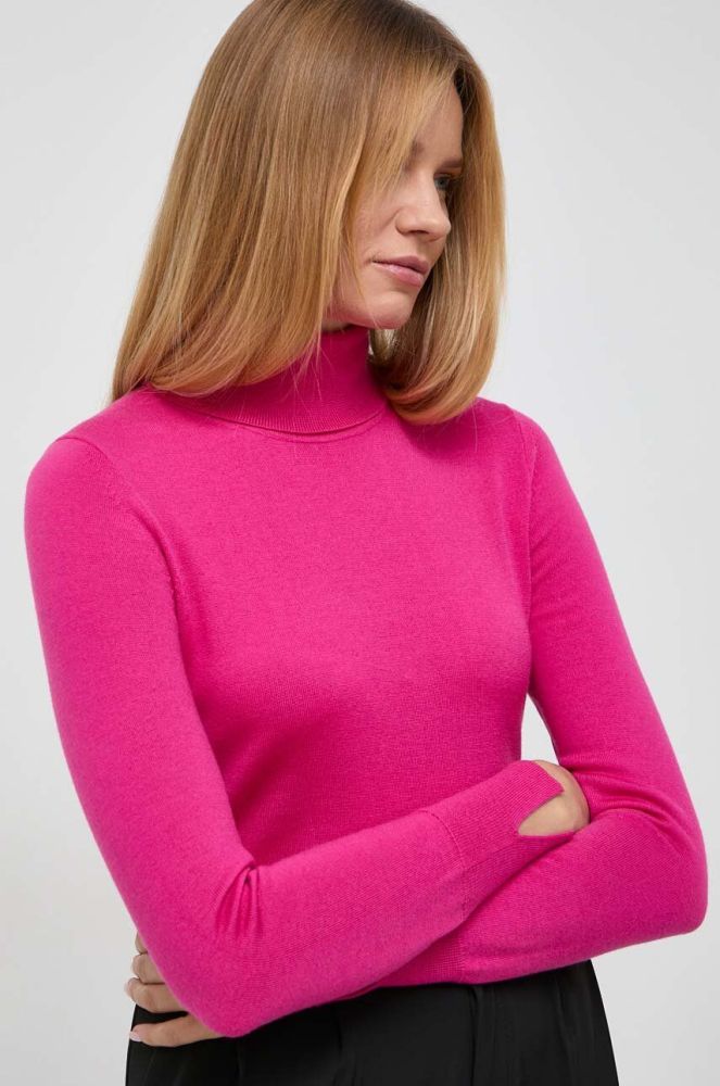 Вовняний светр BOSS жіночий колір рожевий легкий гольф
