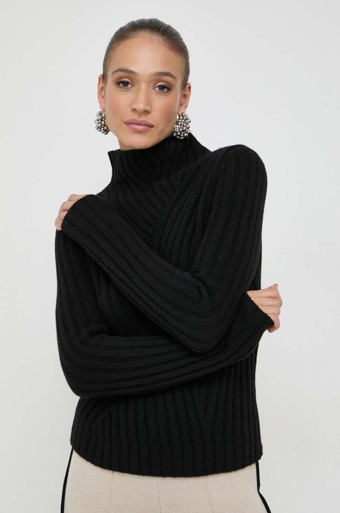 Вовняний светр BOSS жіночий колір чорний теплий півгольф