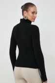 Вовняний светр BOSS жіночий колір чорний теплий півгольф