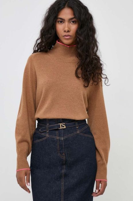 Вовняний светр Pinko жіночий колір коричневий легкий гольф