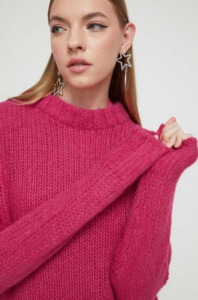 Вовняний светр HUGO жіночий колір рожевий теплий (3482816)