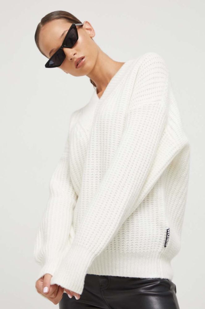 Вовняний светр HUGO жіночий колір білий теплий