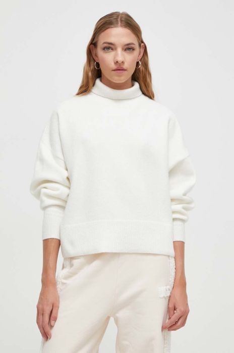 Вовняний светр HUGO жіночий колір бежевий легкий гольф