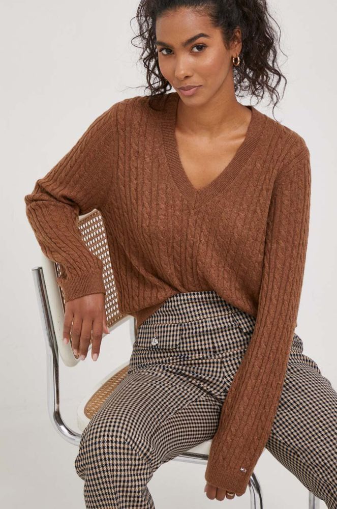 Вовняний светр Tommy Hilfiger жіночий колір коричневий легкий