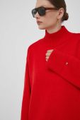 Светр з домішкою вовни Tommy Hilfiger жіночий колір червоний півгольф
