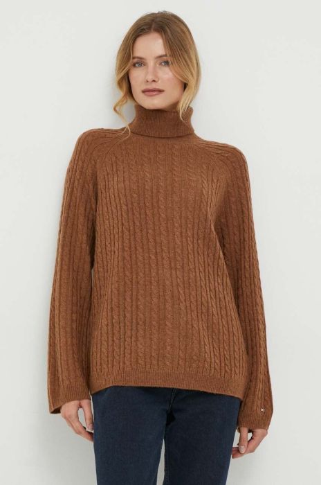 Вовняний светр Tommy Hilfiger жіночий колір коричневий легкий гольф