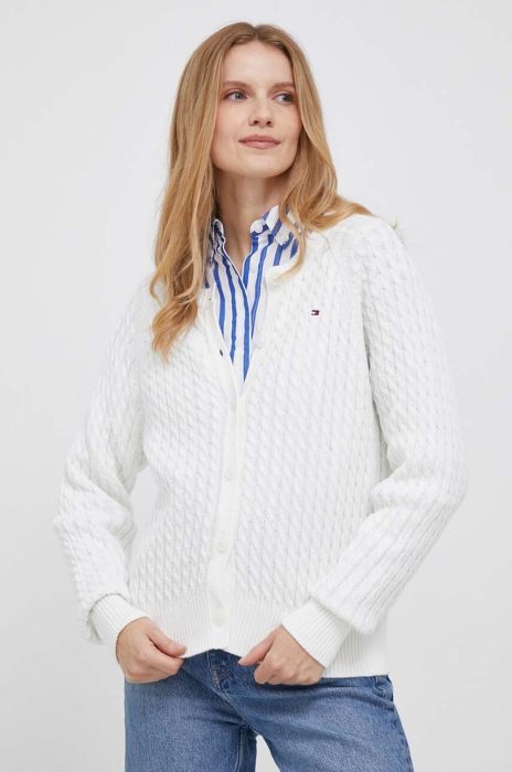 Бавовняний кардиган Tommy Hilfiger колір білий