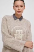 Вовняний светр Tommy Hilfiger жіночий колір бежевий теплий півгольф