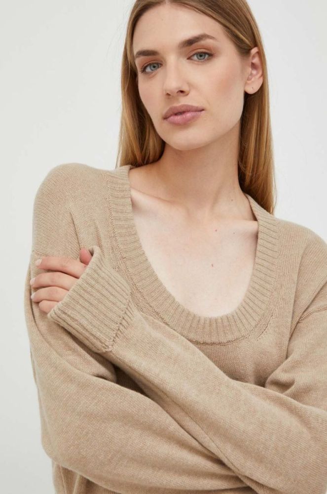 Светр з домішкою вовни Trussardi жіночий колір бежевий легкий фото 4