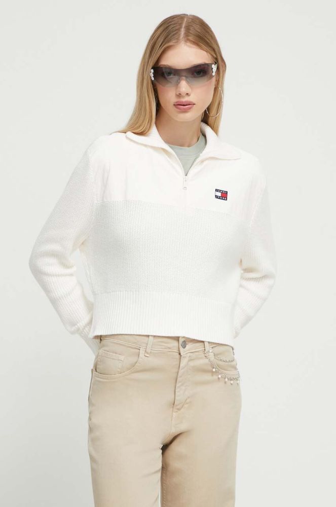 Светр Tommy Jeans жіночий колір бежевий півгольф (3593867)