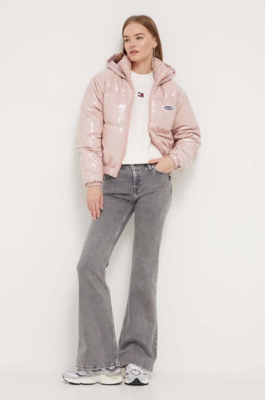 Бавовняний светр Tommy Jeans колір бежевий півгольф фото 2