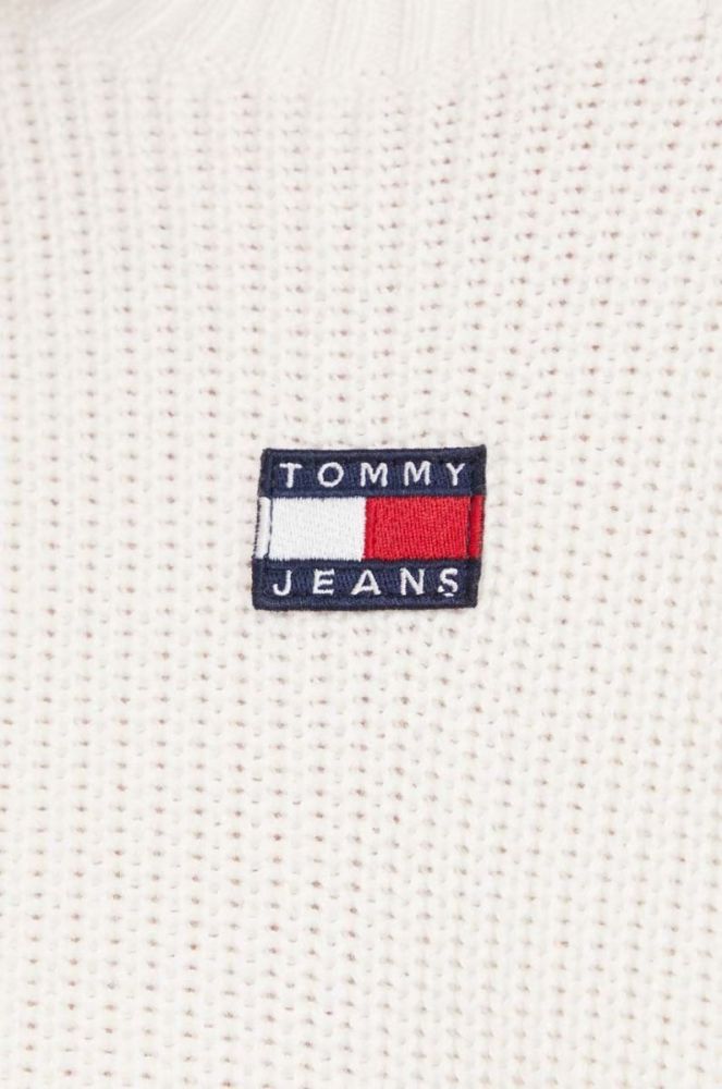Бавовняний светр Tommy Jeans колір бежевий півгольф фото 5