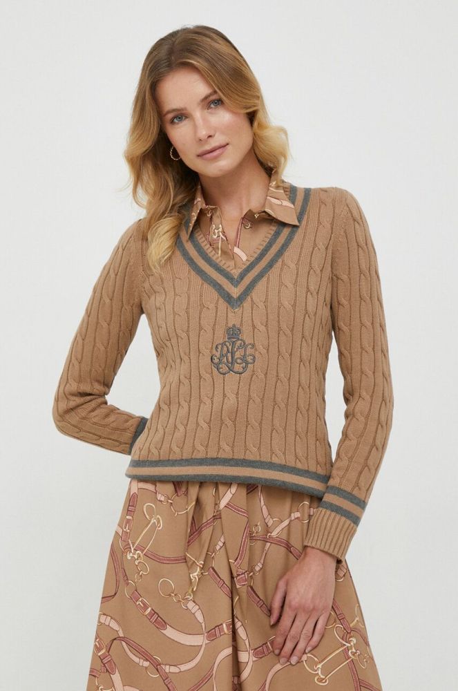 Бавовняний светр Lauren Ralph Lauren колір бежевий легкий (3578535)