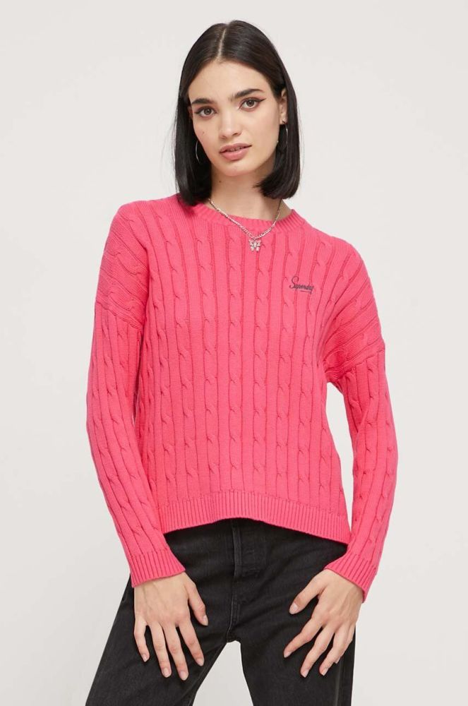 Бавовняний светр Superdry колір рожевий