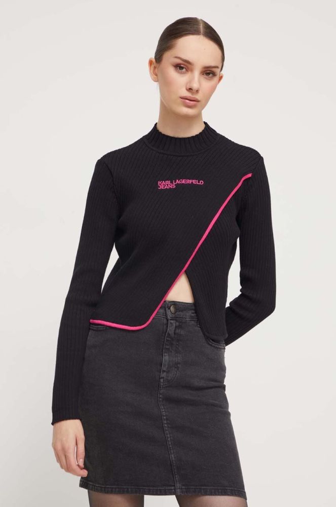 Светр Karl Lagerfeld Jeans жіночий колір чорний легкий півгольф