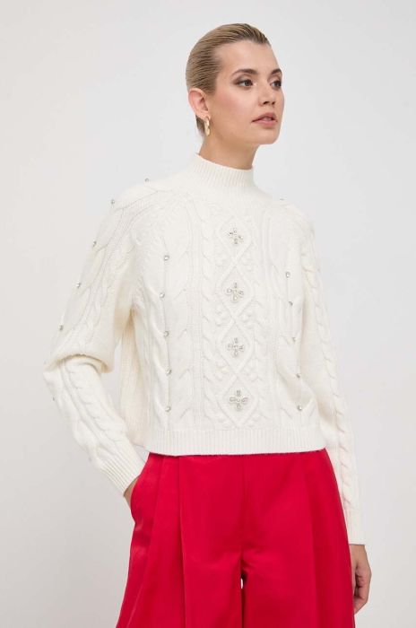 Светр з домішкою вовни Twinset жіночий колір бежевий півгольф