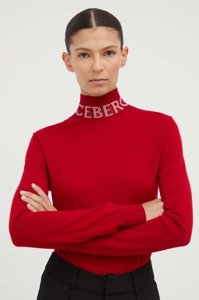 Вовняний светр Iceberg жіночий колір червоний легкий гольф