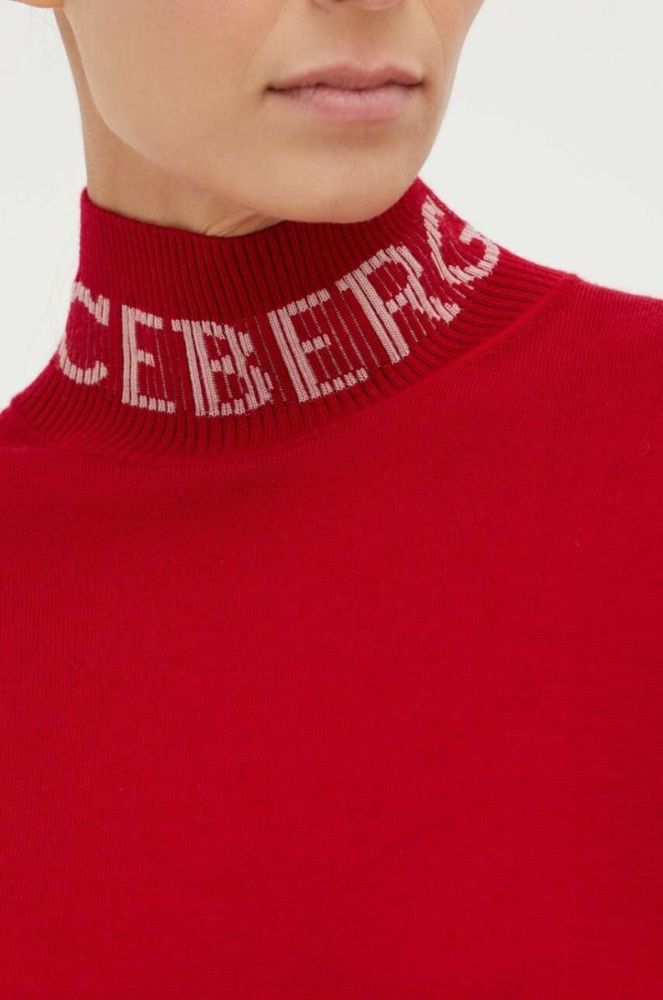 Вовняний светр Iceberg жіночий колір червоний легкий гольф фото 5