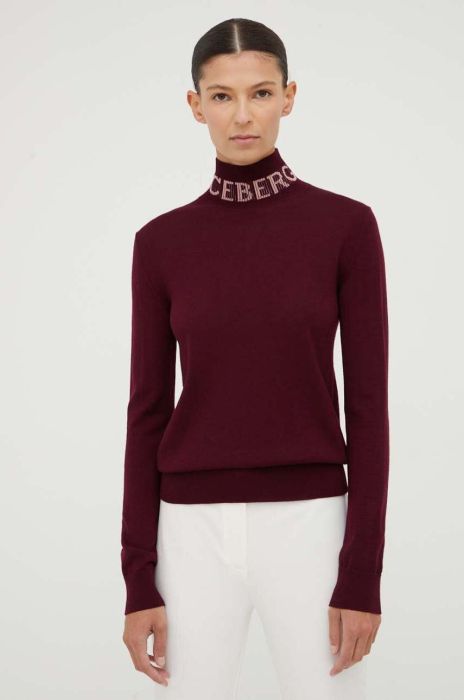 Вовняний светр Iceberg жіночий колір бордовий легкий гольф