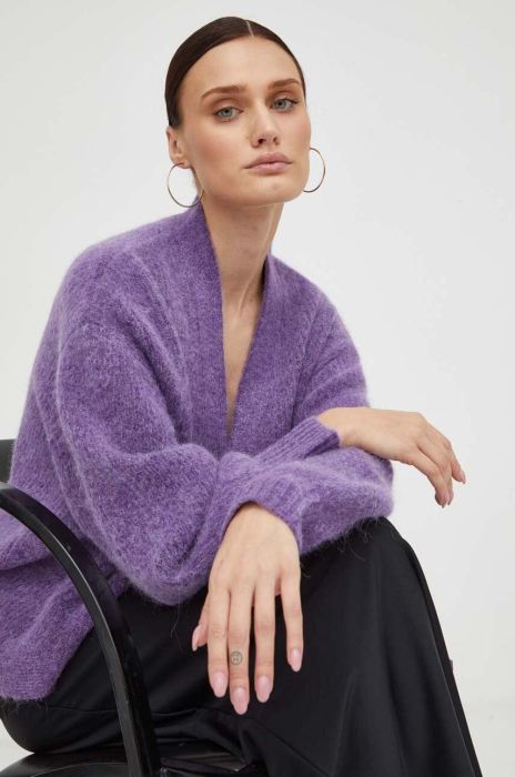 Вовняний кардиган Won Hundred колір фіолетовий теплий