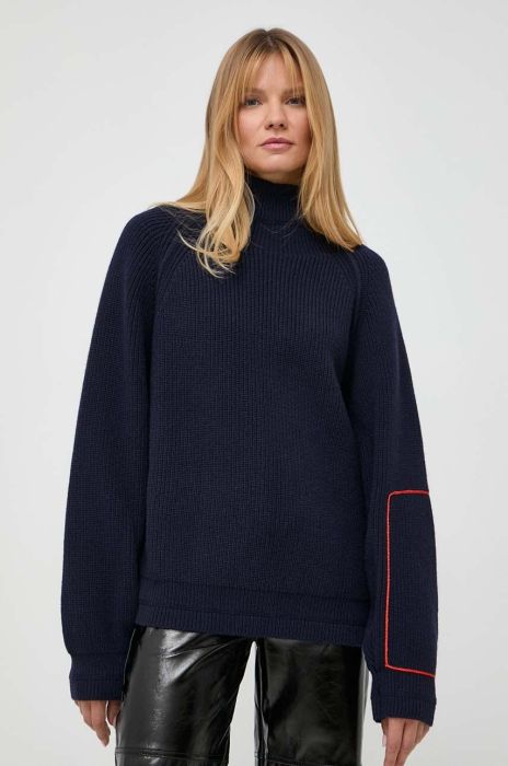 Вовняний светр Victoria Beckham жіночий колір синій теплий півгольф