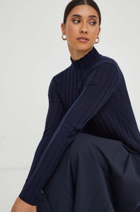 Вовняний светр Ivy Oak жіночий колір синій легкий півгольф