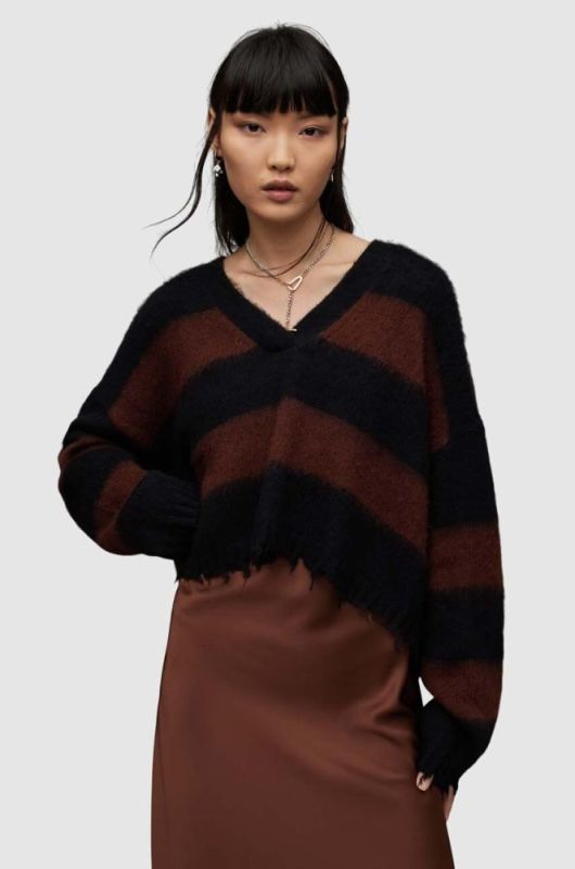 Светр з домішкою вовни AllSaints LOU CROP жіночий колір коричневий