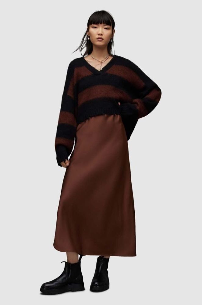 Светр з домішкою вовни AllSaints LOU CROP жіночий колір коричневий фото 4