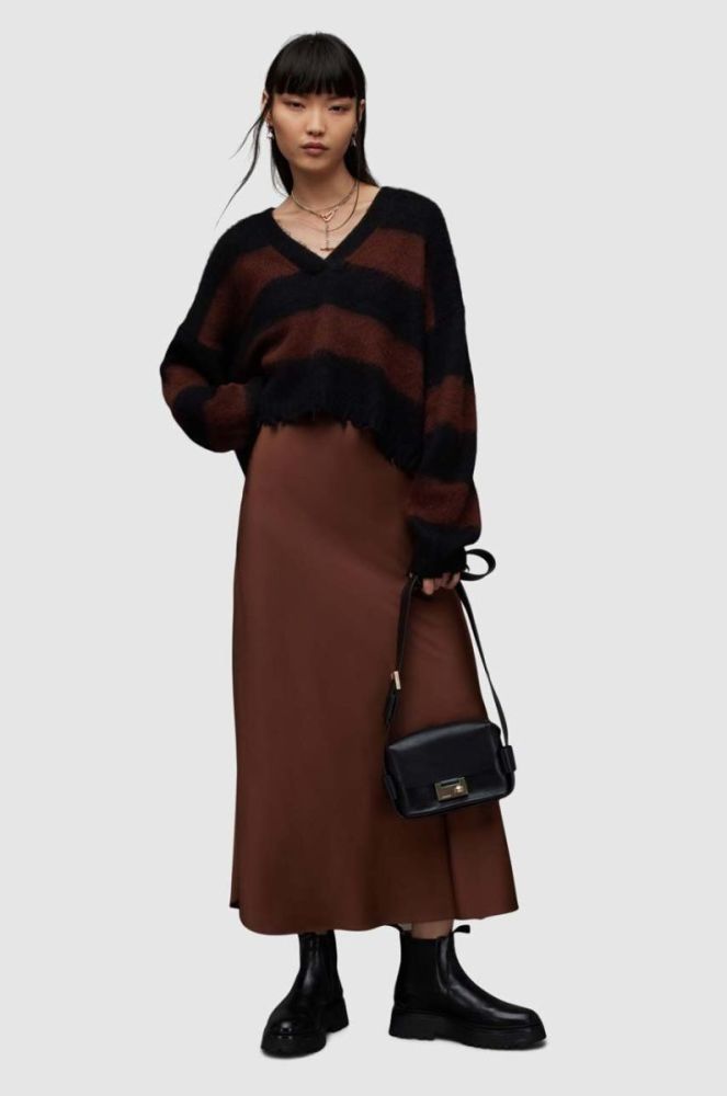 Светр з домішкою вовни AllSaints LOU CROP жіночий колір коричневий фото 5