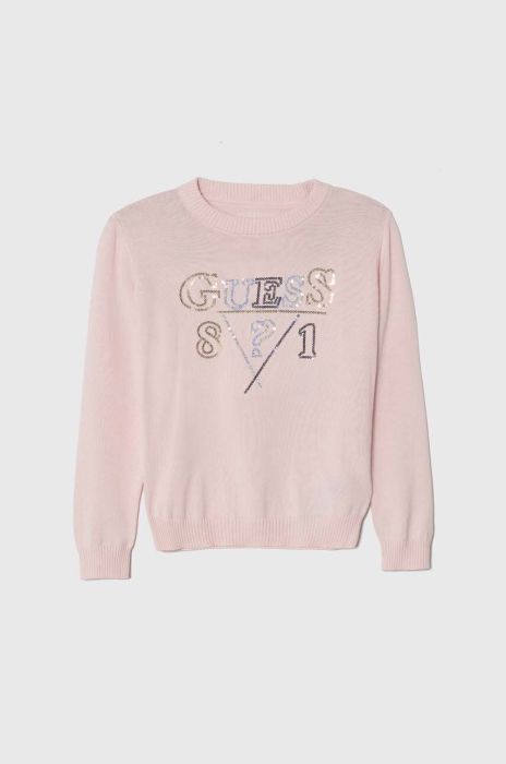 Дитячий бавовняний светр Guess колір рожевий легкий