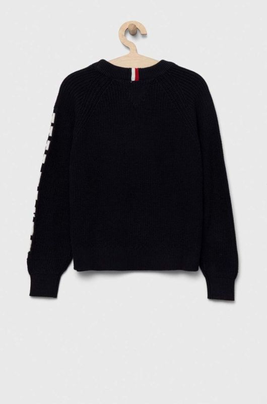 Дитячий бавовняний светр Tommy Hilfiger колір синій теплий фото 2