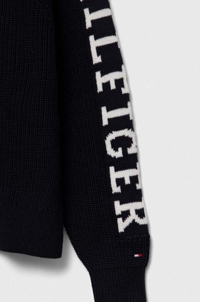 Дитячий бавовняний светр Tommy Hilfiger колір синій теплий фото 3