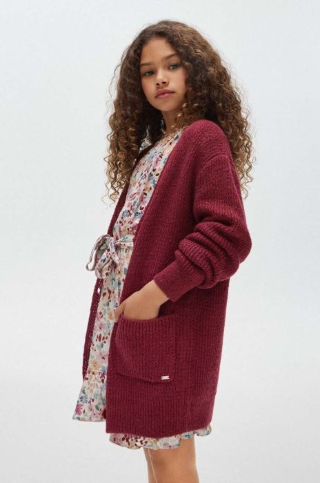 Дитячий кардиган з домішкою вовни Mayoral колір бордовий легкий