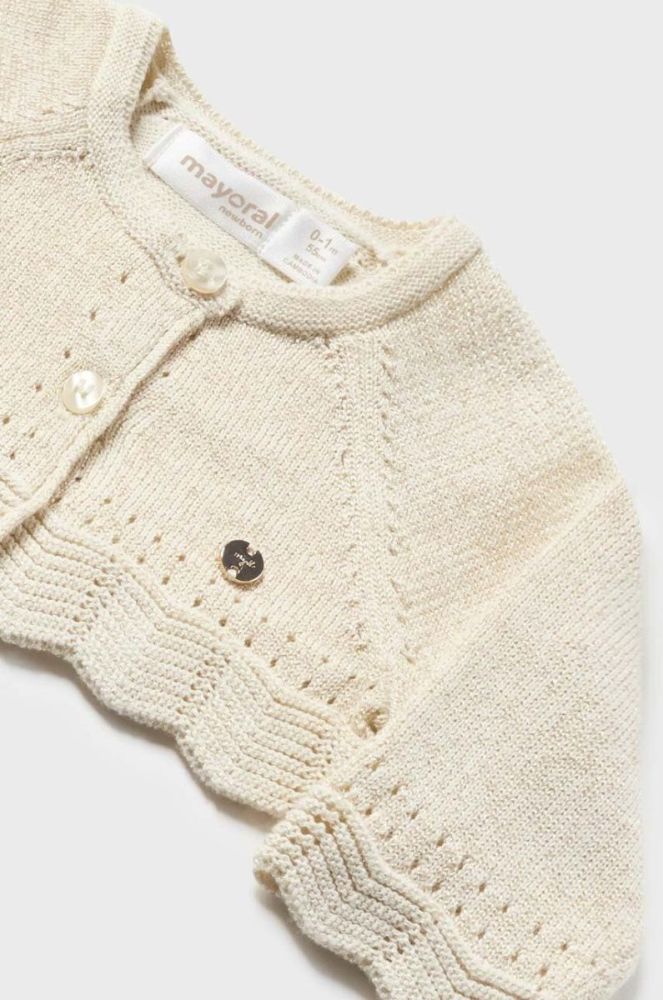 Кардиган для немовлят Mayoral Newborn колір бежевий легкий фото 4