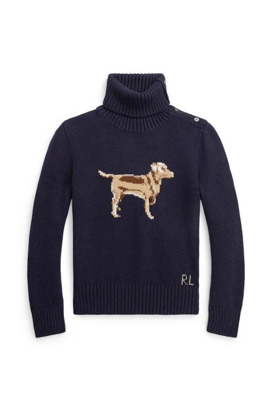 Дитячий бавовняний светр Polo Ralph Lauren колір синій теплий фото 2