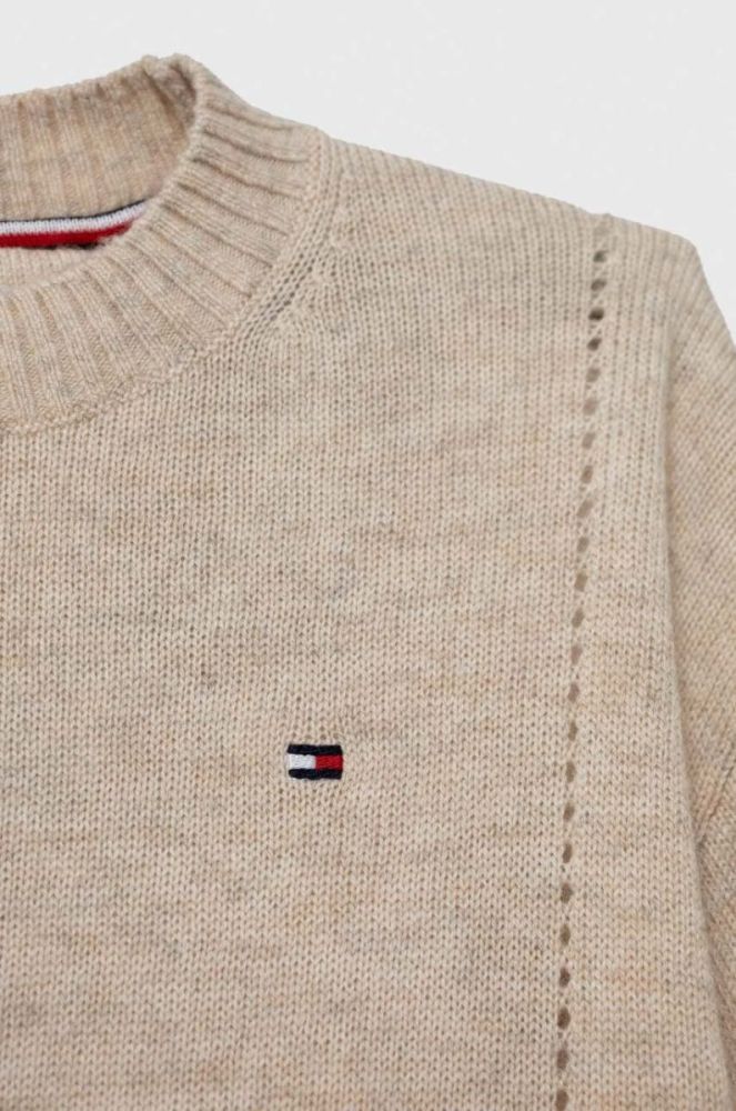 Вовняний дитячий светр Tommy Hilfiger колір бежевий легкий фото 3