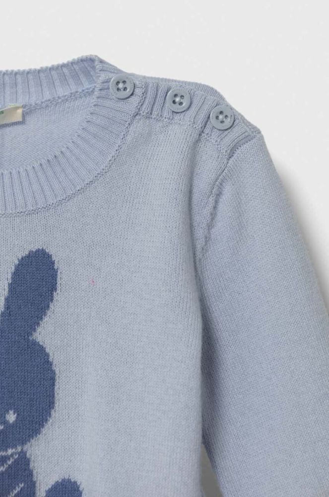 Бавовняний светр для немовлят United Colors of Benetton легкий колір блакитний фото 3