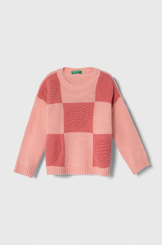 Дитячий светр з домішкою вовни United Colors of Benetton колір рожевий легкий (3474877)