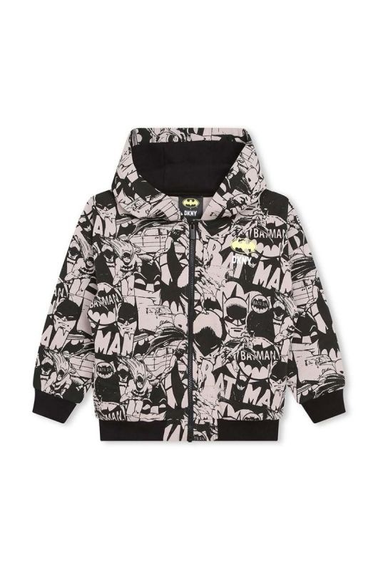 Дитяча бавовняна кофта Dkny x DC Comics колір чорний з капюшоном візерунок (3640578) фото 2