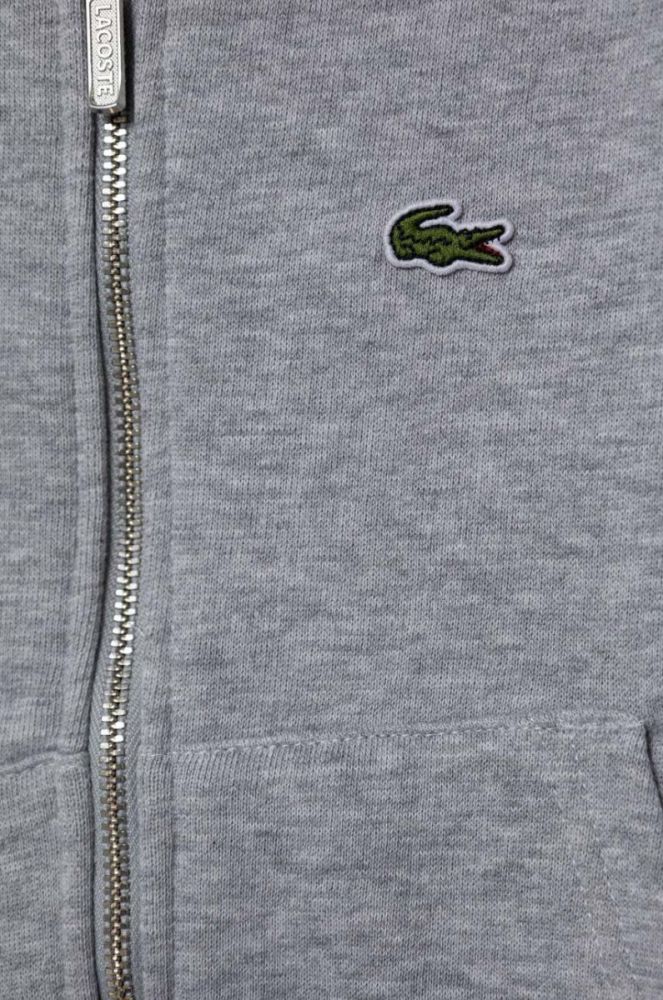 Дитяча бавовняна кофта Lacoste колір сірий з капюшоном однотонна фото 3