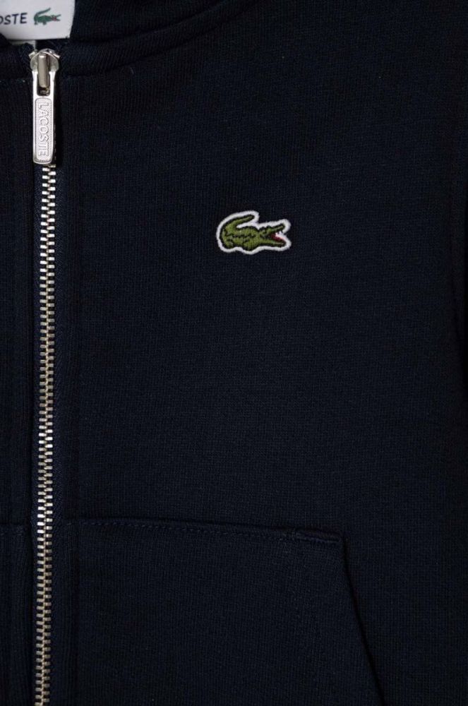 Дитяча бавовняна кофта Lacoste колір синій з капюшоном однотонна фото 3