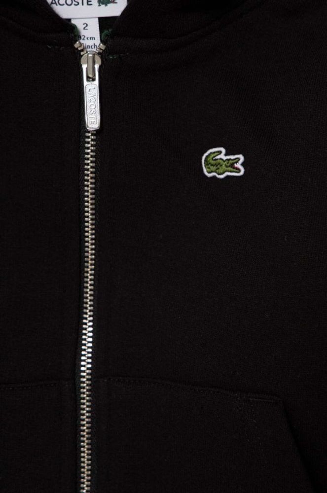 Дитяча бавовняна кофта Lacoste колір чорний з капюшоном однотонна фото 3