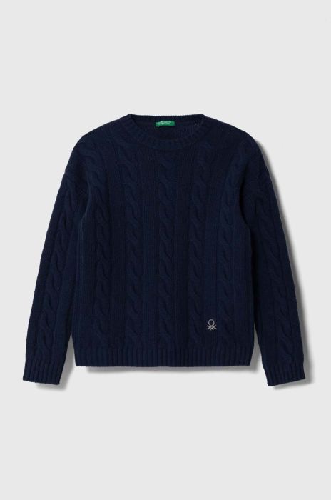 Вовняний дитячий светр United Colors of Benetton колір синій теплий