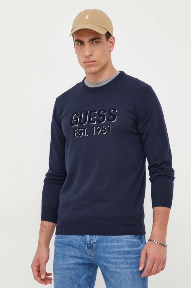 Светр з домішкою шовку Guess колір синій легкий (3316870)