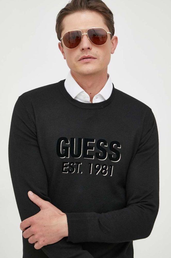 Светр з домішкою шовку Guess колір чорний легкий (3316876)