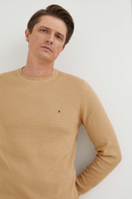 Бавовняний светр Tommy Hilfiger колір бежевий (3325507)